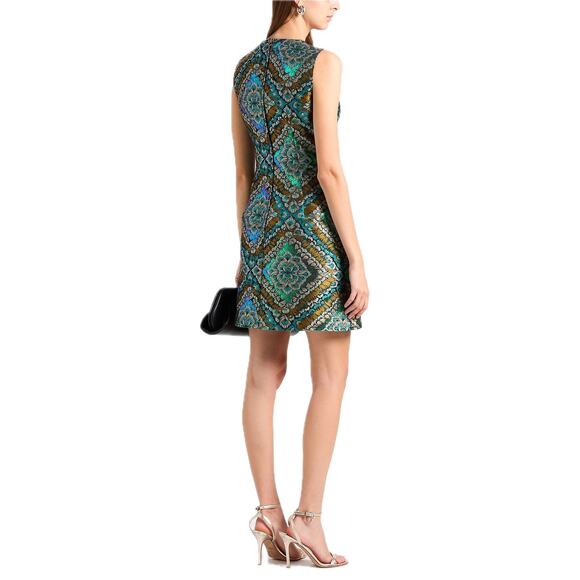 DOLCE & GABBANA Green Metallic  Jacquard Sleeveless Mini Dress 42 M - Picture 3 of 7